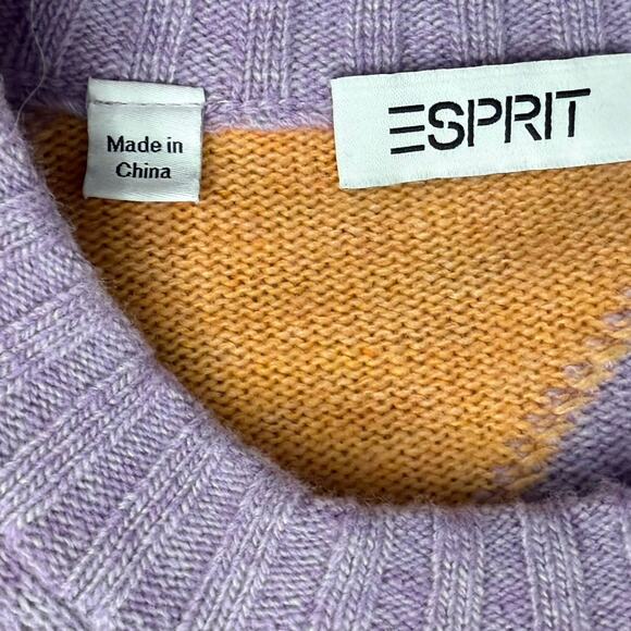 Esprit Purple Orange Diagonal Stripe Cashmere Blend Crew Neck Sweater size XXS - Picture 9 of 9